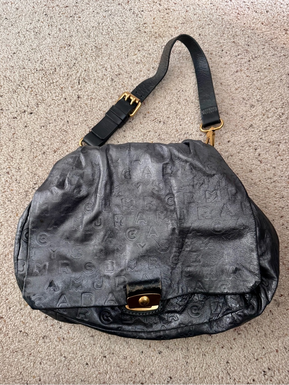 Marc Jacobs Silver Embossed Leather Shoulder Bag